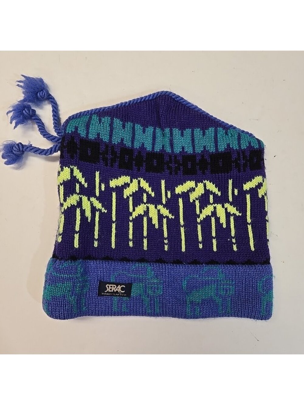 VTG Serac Winter Hat Wool Blend Ski Snowboard Beanie Adult Palm Floral Monkeys